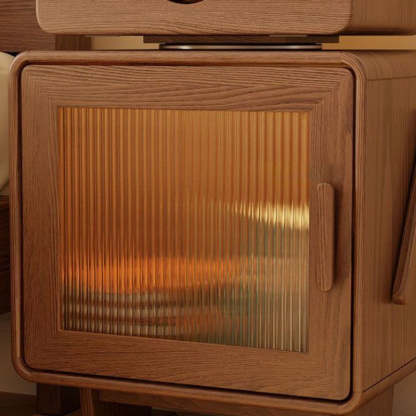 Contemporary Rubberwood Glass Metal Nightstand