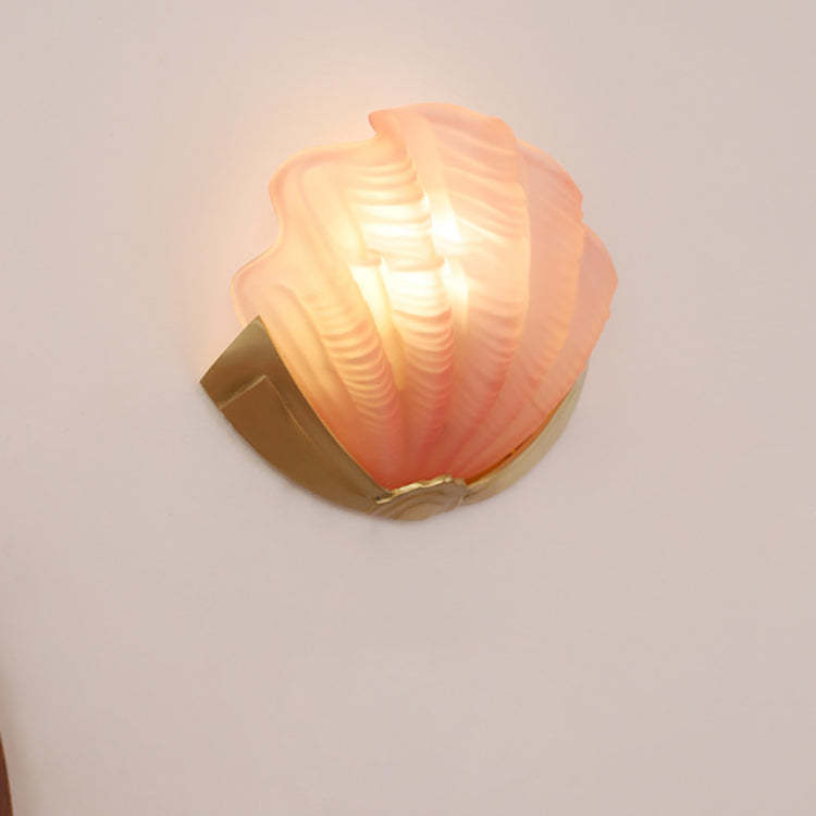 Art Deco Shell Brass Glass Wall Sconce — Frosted White Shade / 110V-120V For US/CA