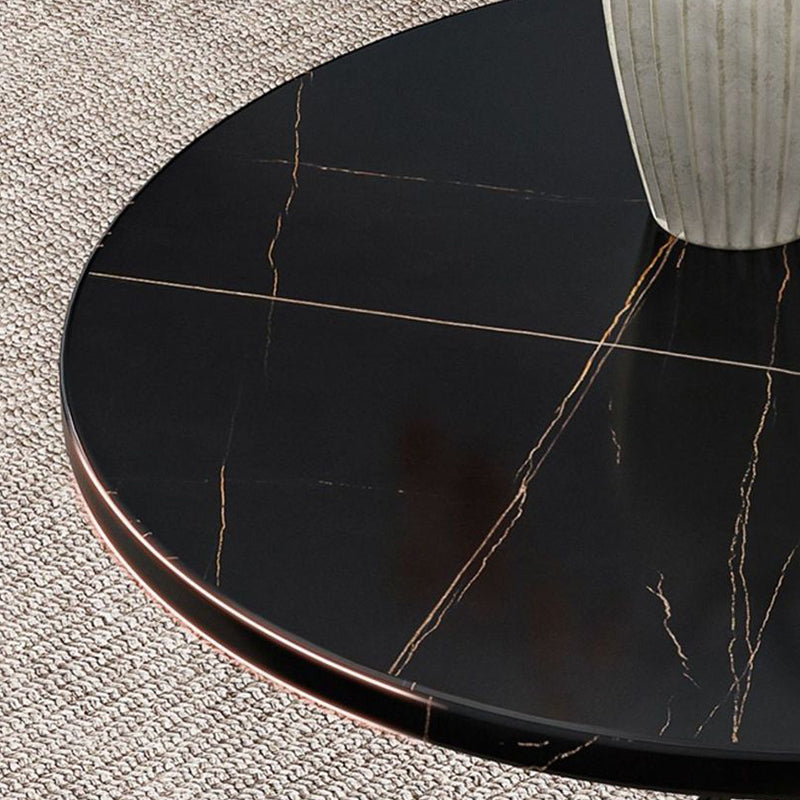 Contemporary Marble Metal Round Side Table 2-Tier Storage — Double Layer / Gray Table Top + Black Base