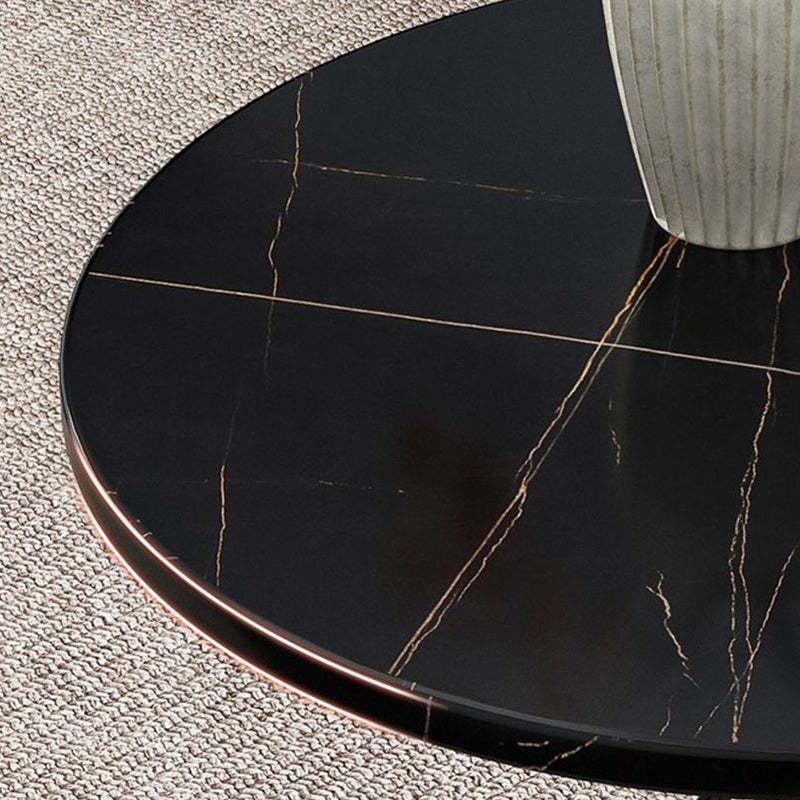 Contemporary Marble Metal Round Side Table 2-Tier Storage — Double Layer / Gray Table Top + Black Base