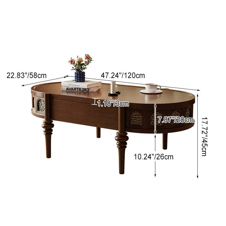 Retro Elliptical Ripple Glass Wood Coffee Table