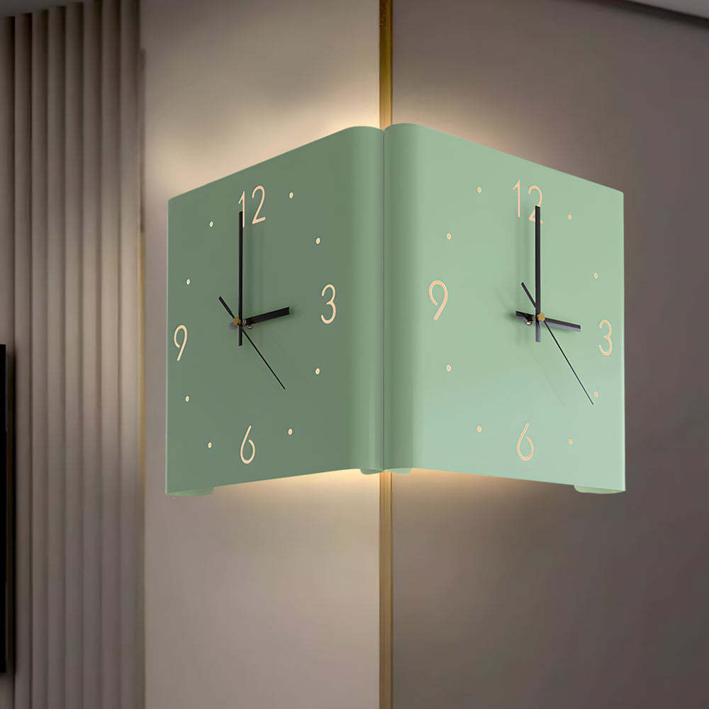 Square Metal Silent Backlit LED Corner Wall Clock Modern Wall Decor-Lighom
