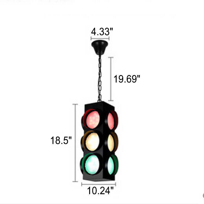 Retro Industrial Traffic Light Iron Glass Pendant