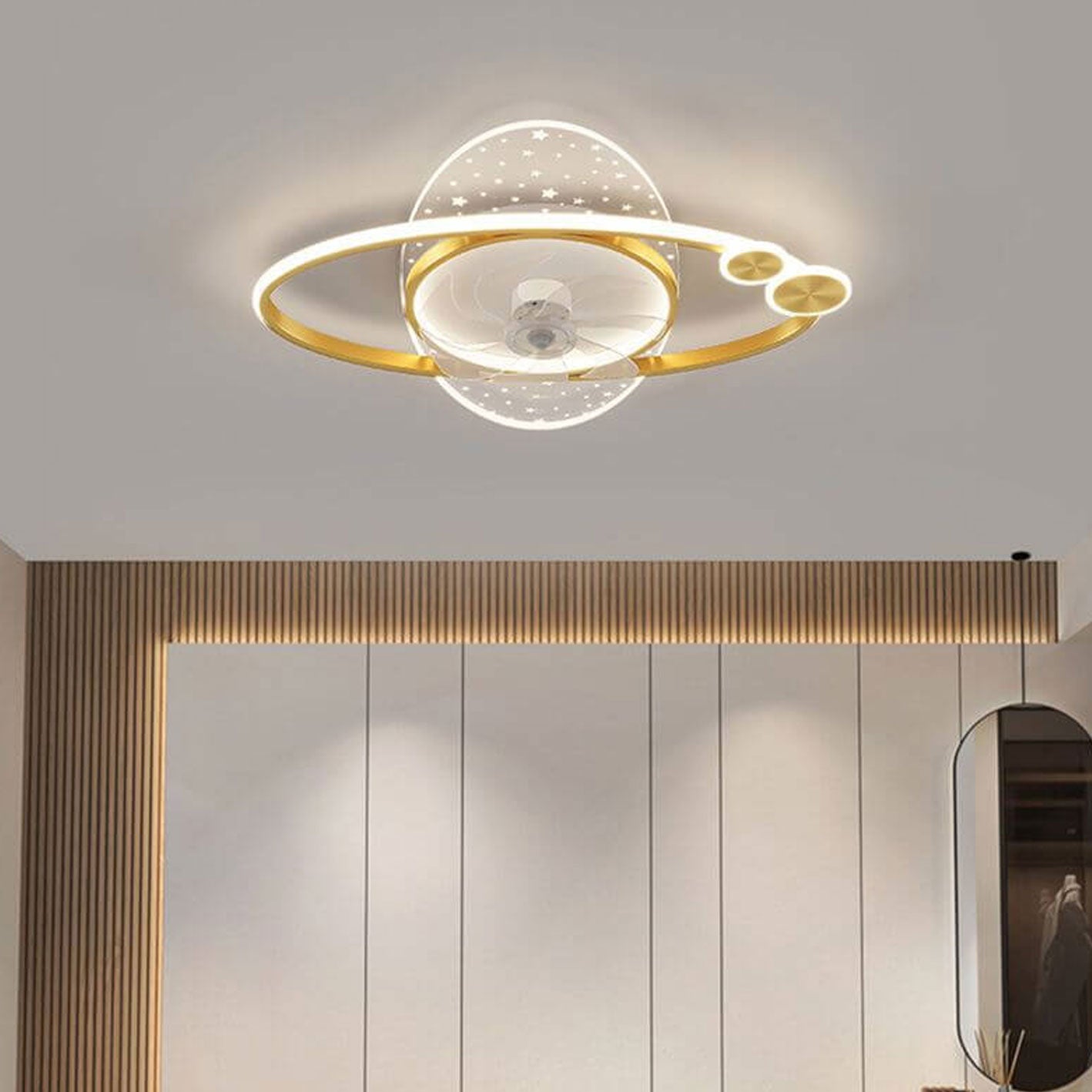 Modern Planet Star Effect LED Flush Mount Fan Light