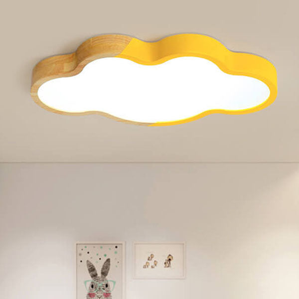 Nordic Wood Cloud Macaron LED Kids Flush Mount Light — Infinitely Dimmable / Green / 220V-240V For UK/AU
