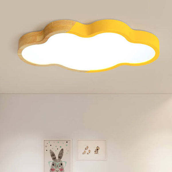Nordic Wood Cloud Macaron LED Kids Flush Mount Light — Infinitely Dimmable / Green / 220V-240V For UK/AU