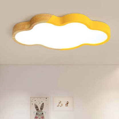 Nordic Wood Cloud Macaron LED Kids Flush Mount Light — Infinitely Dimmable / Green / 220V-240V For UK/AU