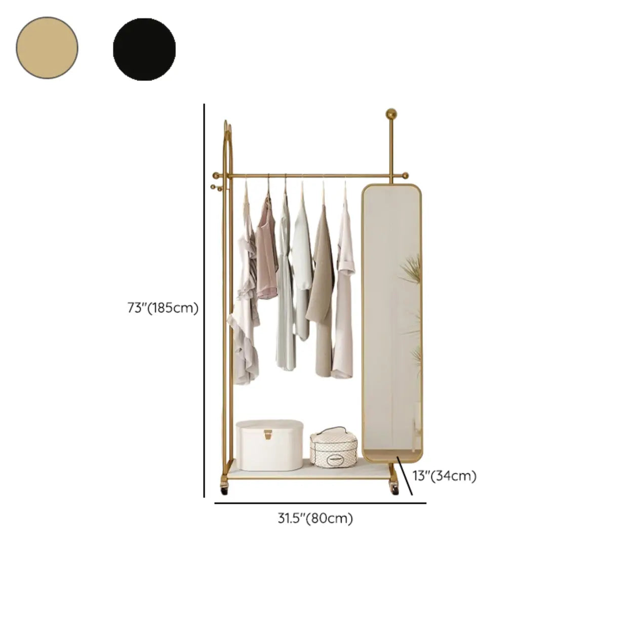Oval Metal Gold Mirror Entryway Coat Rack with Hooks #size