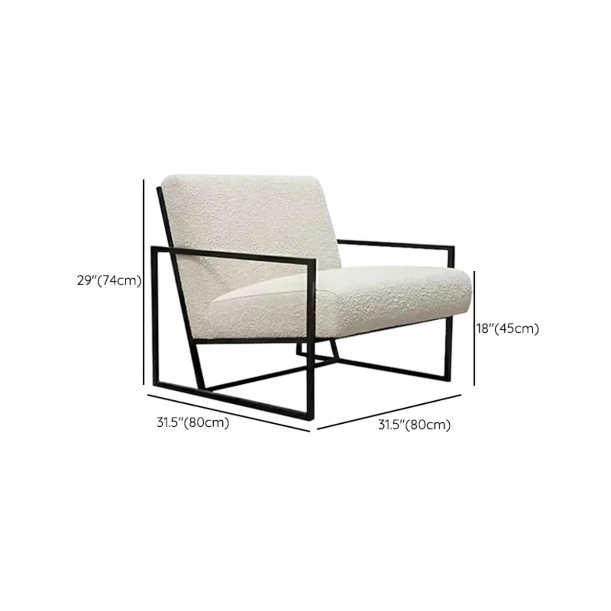 White Mohair Metal Square Arm Sled Arm Chair