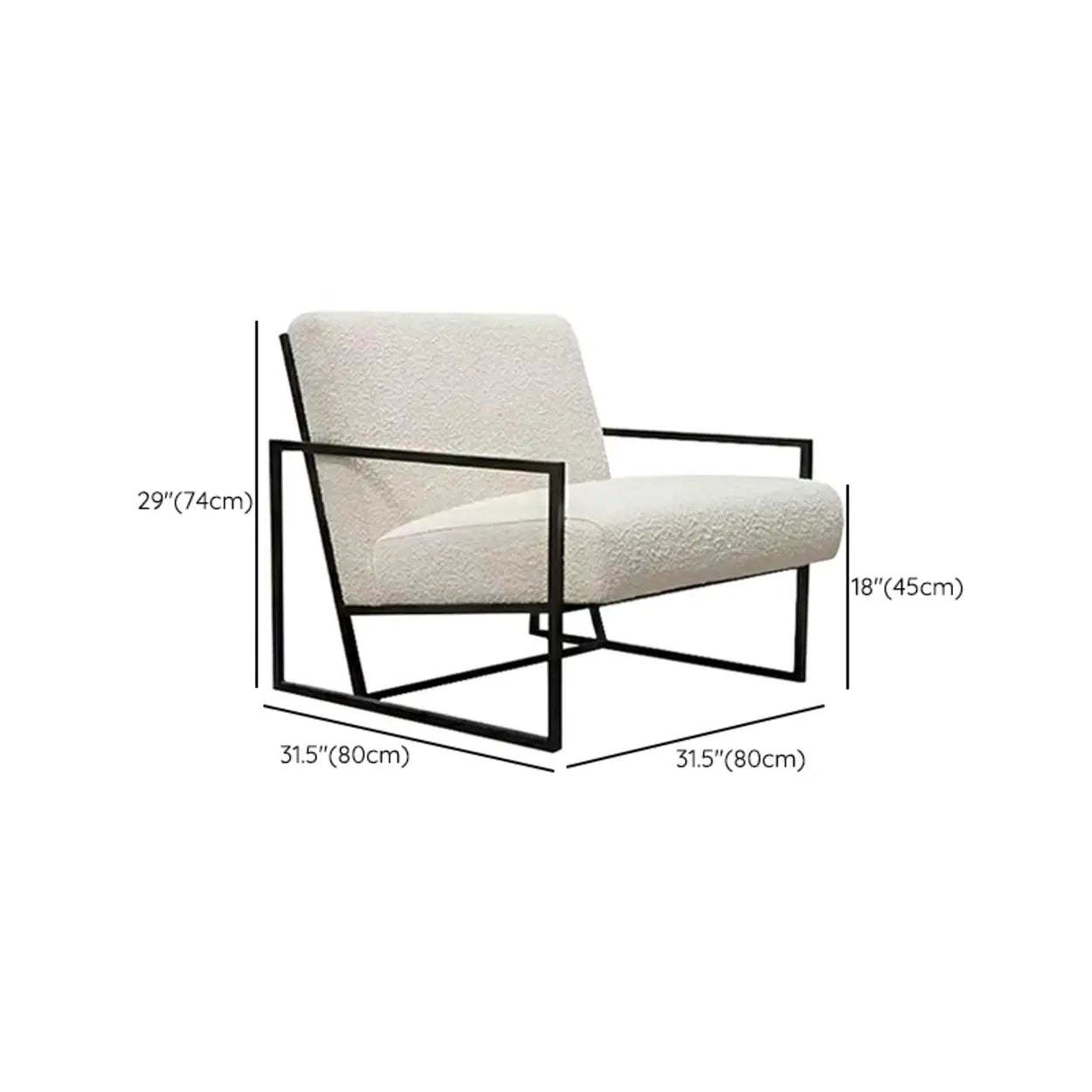 White Mohair Metal Square Arm Sled Arm Chair