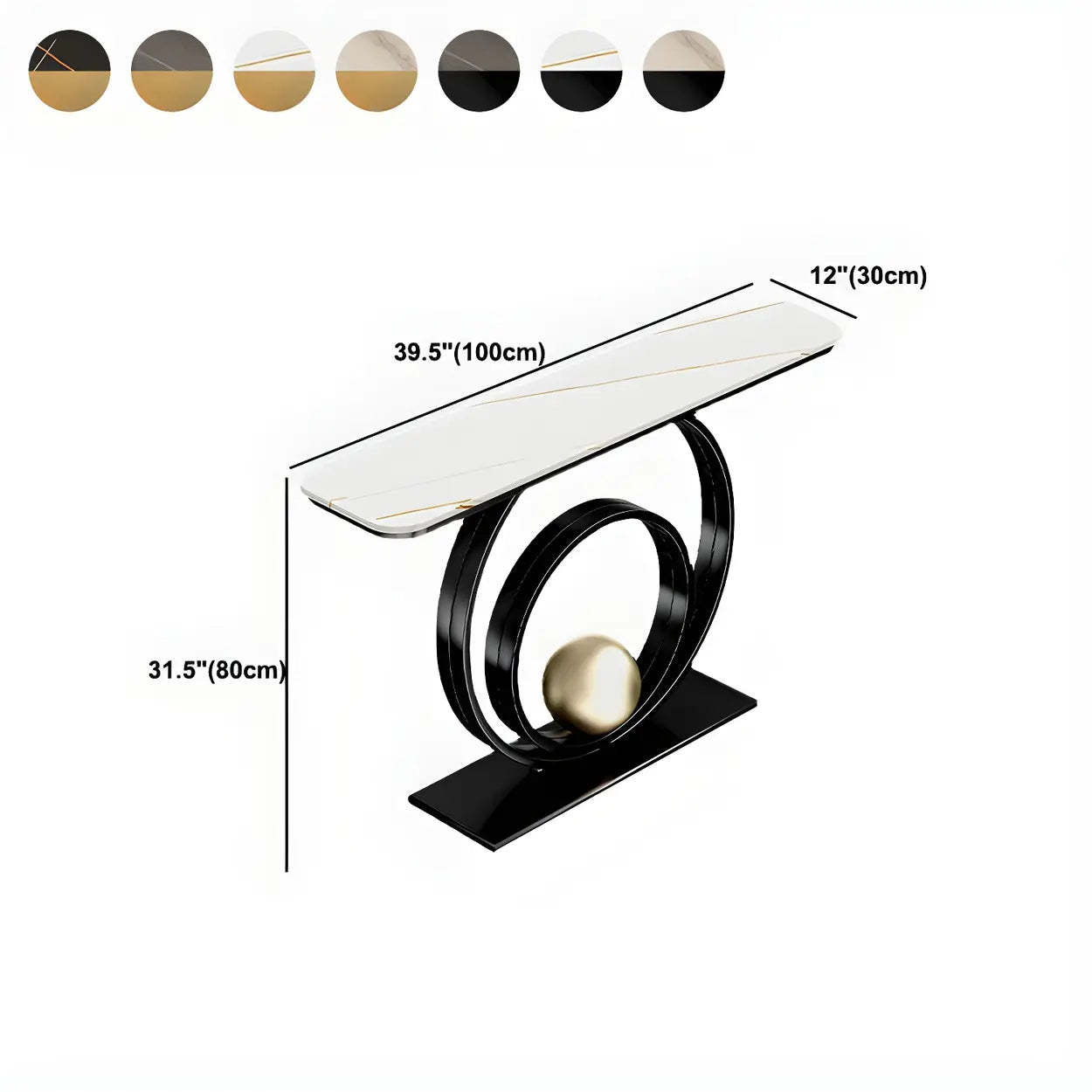 Double Iron-Circle Base White Stone Console Table — Gold / White/ Gold