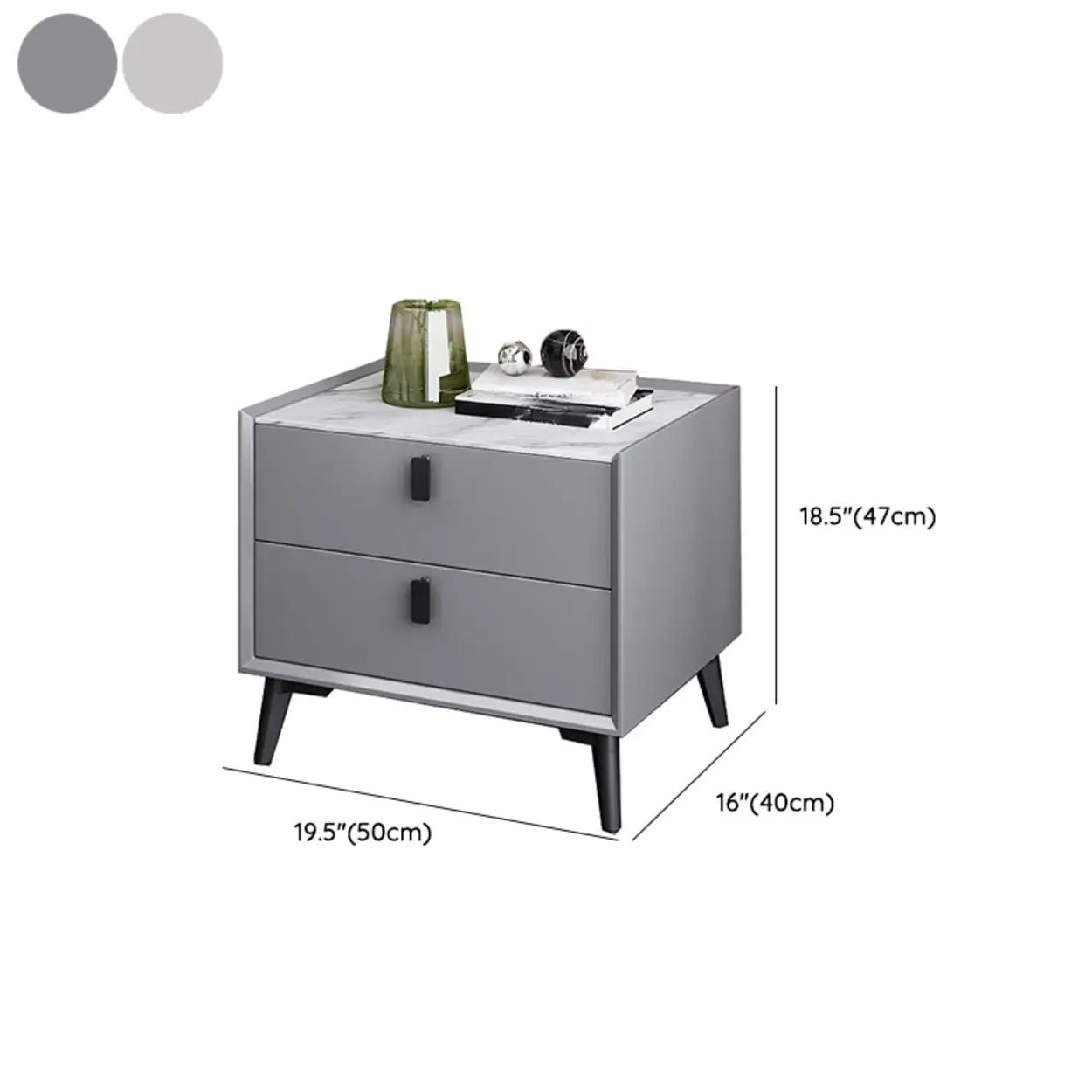 Gray 2-Tier Sintered Stone and Wood Nightstand — White