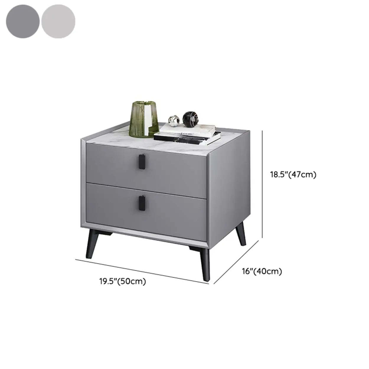 Gray 2-Tier Sintered Stone and Wood Nightstand — White