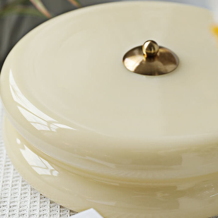 French Minimalist Cream Glass Round LED Flush Mount Light