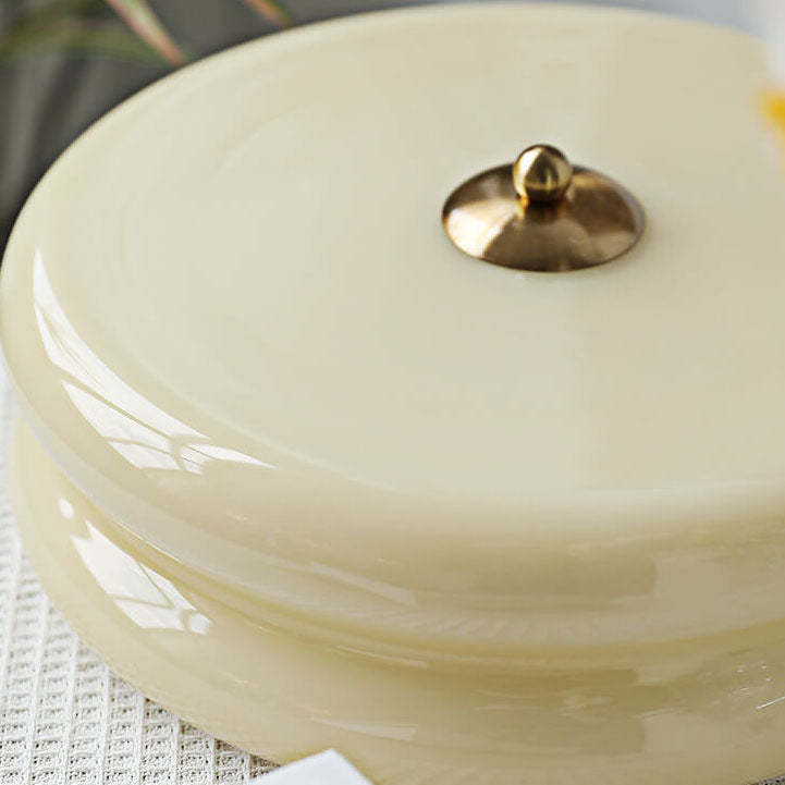 French Minimalist Cream Glass Round LED Flush Mount Light