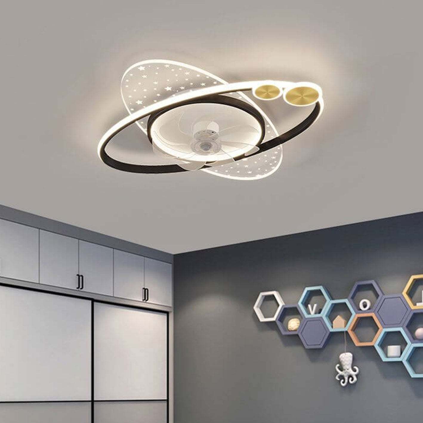 Modern Planet Star Effect LED Flush Mount Fan Light