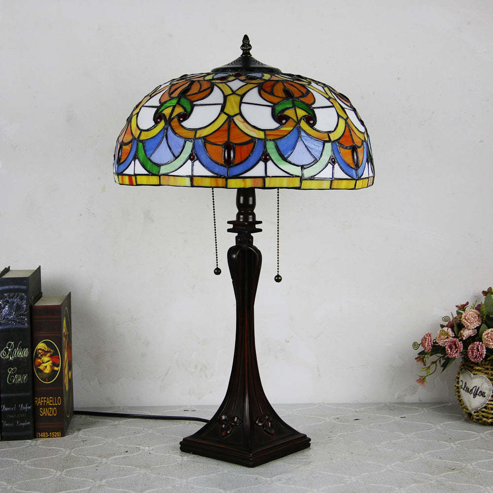 Tiffany Mediterranean Stained Glass Cone 2-Light Table Lamp