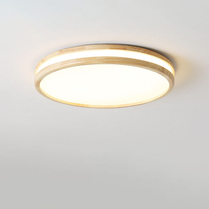 Japanese Round Wooden Slim LED Flush Mount Light — 3 Colors Changeable (Warm/Neutral/White) / 110V-120V For US/CA
