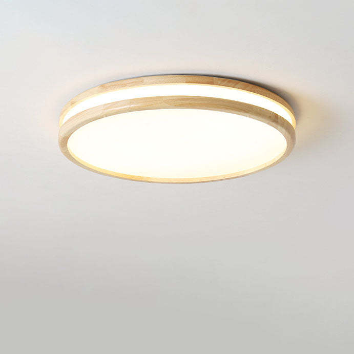 Japanese Round Wooden Slim LED Flush Mount Light — 3 Colors Changeable (Warm/Neutral/White) / 110V-120V For US/CA
