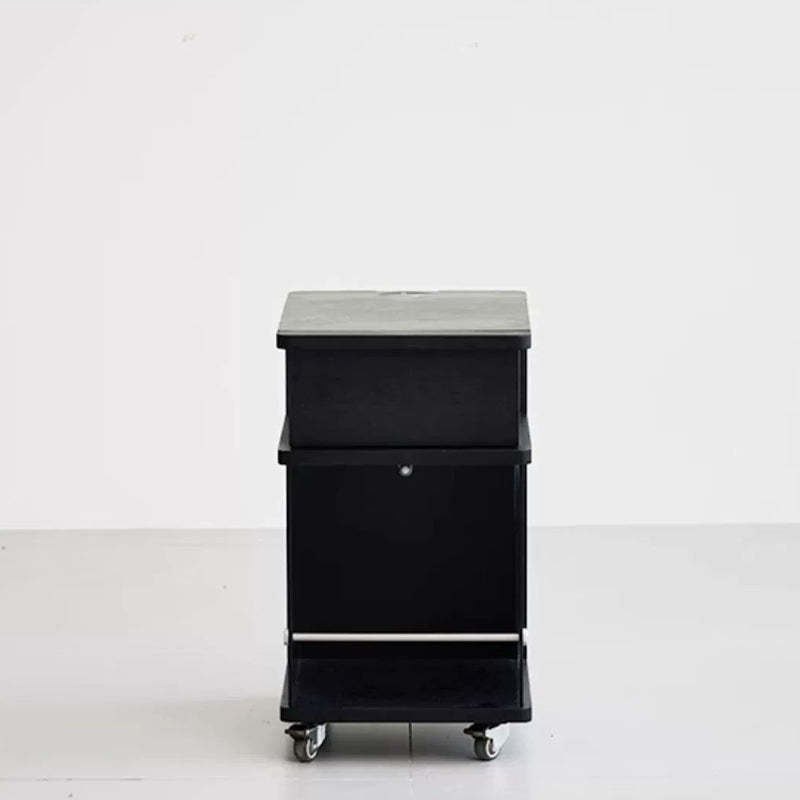 Minimalist Solid Wood Glass Square Nightstand 1-Cabinet