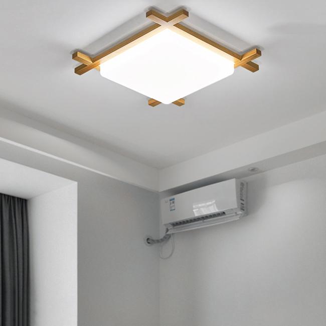 Modern Solid Wood Japanese Tatami LED Flush Mount Light
