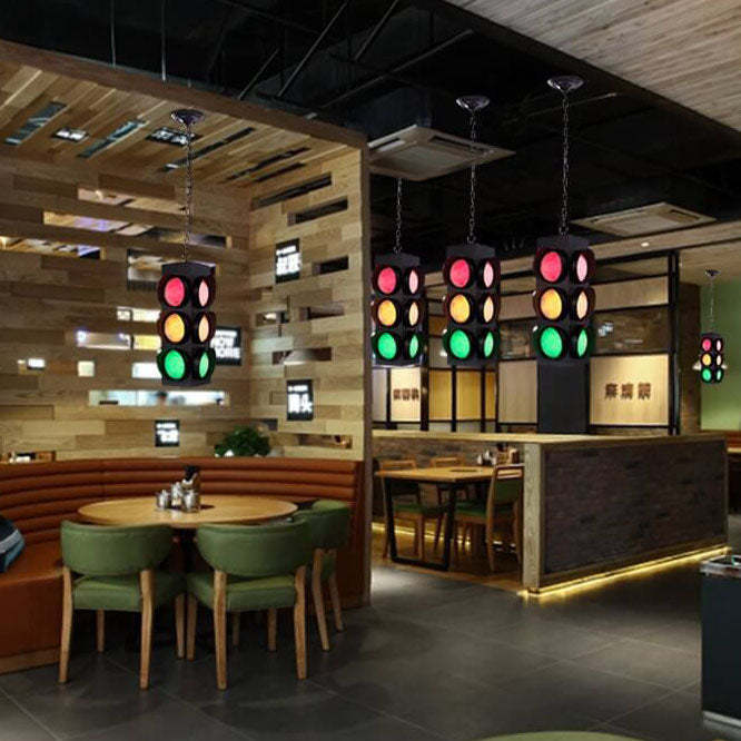 Retro Industrial Traffic Light Iron Glass Pendant