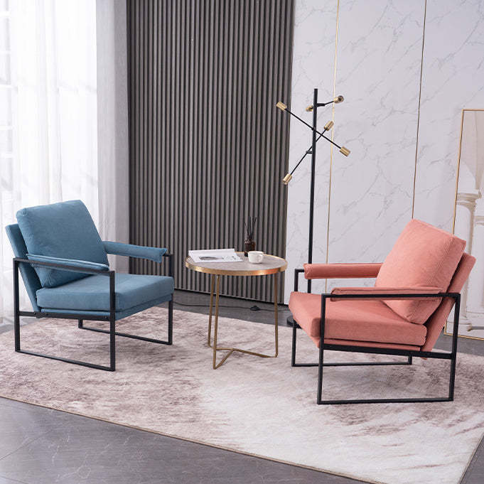 Scandinavian Velvet Leather Square Accent Chair — Latex / Leather / Green