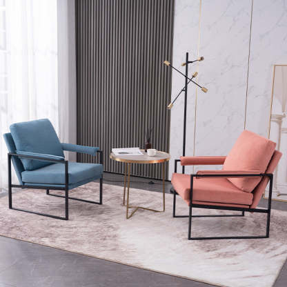 Scandinavian Velvet Leather Square Accent Chair — Latex / Leather / Green