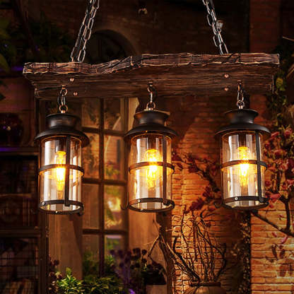 Traditional Farmhouse Wood Strip Iron Chandelier