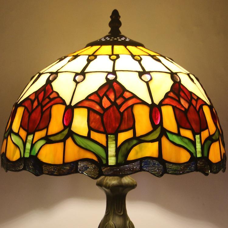 European Tiffany Stained Glass Table Lamp