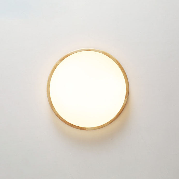 Japanese Round Wooden Slim LED Flush Mount Light — Infinitely Dimmable / 110V-120V For US/CA