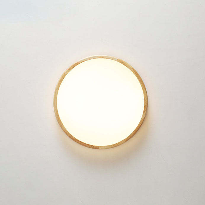 Japanese Round Wooden Slim LED Flush Mount Light — Infinitely Dimmable / 110V-120V For US/CA