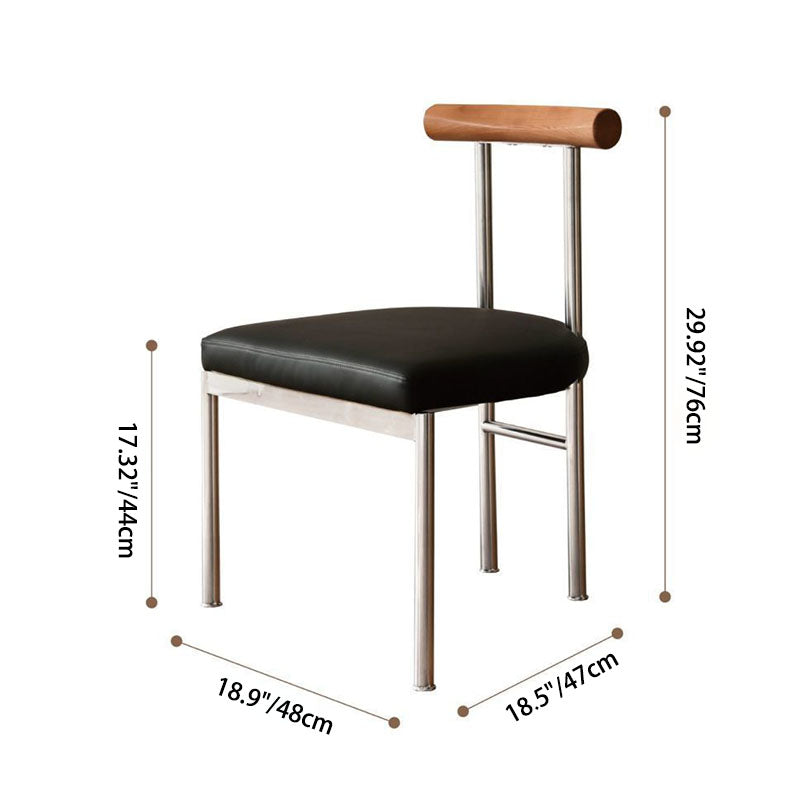 Nordic Half-Round Leather Metal Wood Dining Chair — Brown Seat + Wood Color Backrest