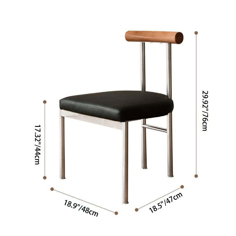 Nordic Half-Round Leather Metal Wood Dining Chair — Brown Seat + Wood Color Backrest