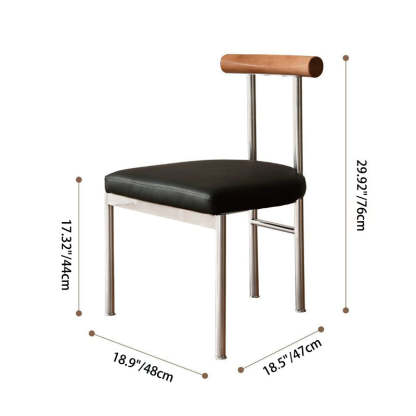 Nordic Half-Round Leather Metal Wood Dining Chair — Brown Seat + Wood Color Backrest