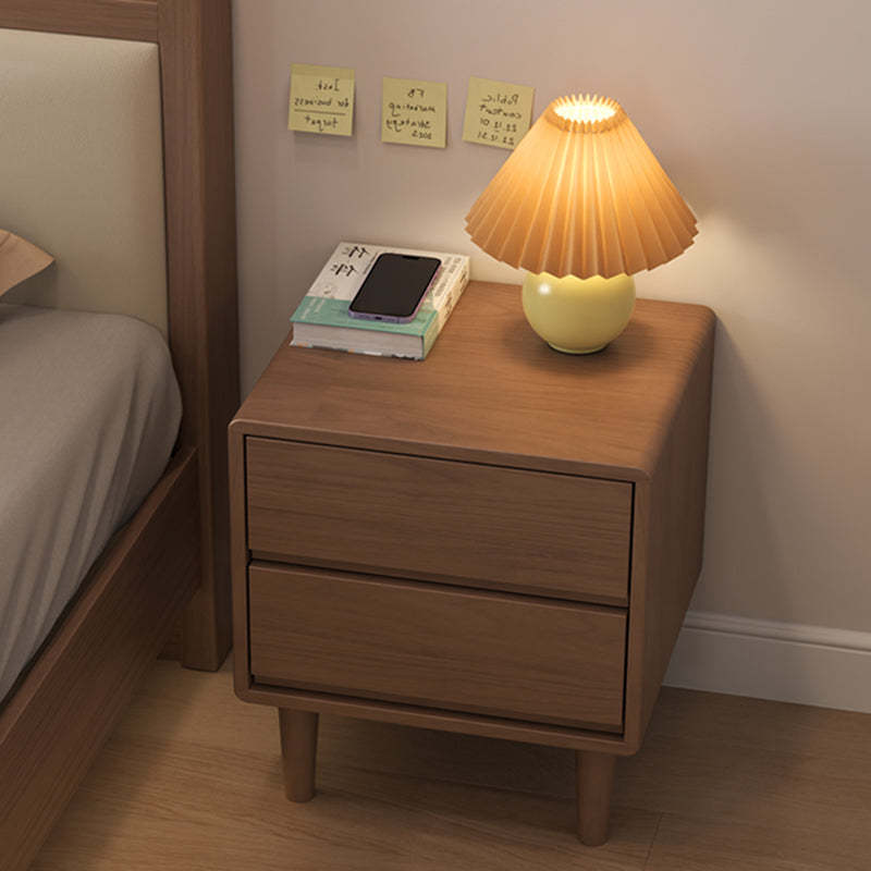 Modern Cubic Rubber Wood 1/2-Drawer Nightstand — B / Walnut Color