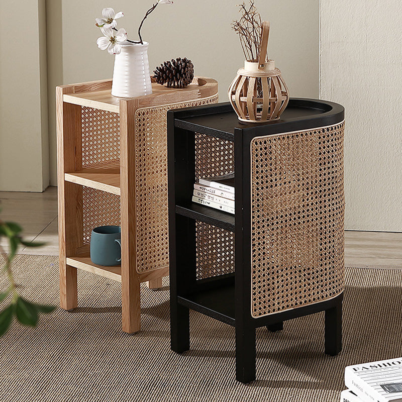 Japanese Rattan Ash Wood Weaving Nightstand 2-Storage