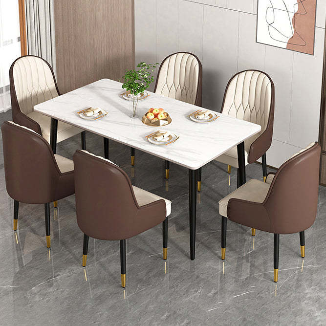 Modern Leather Steel Square Dining Chair — A / Gold / Blue & Gray