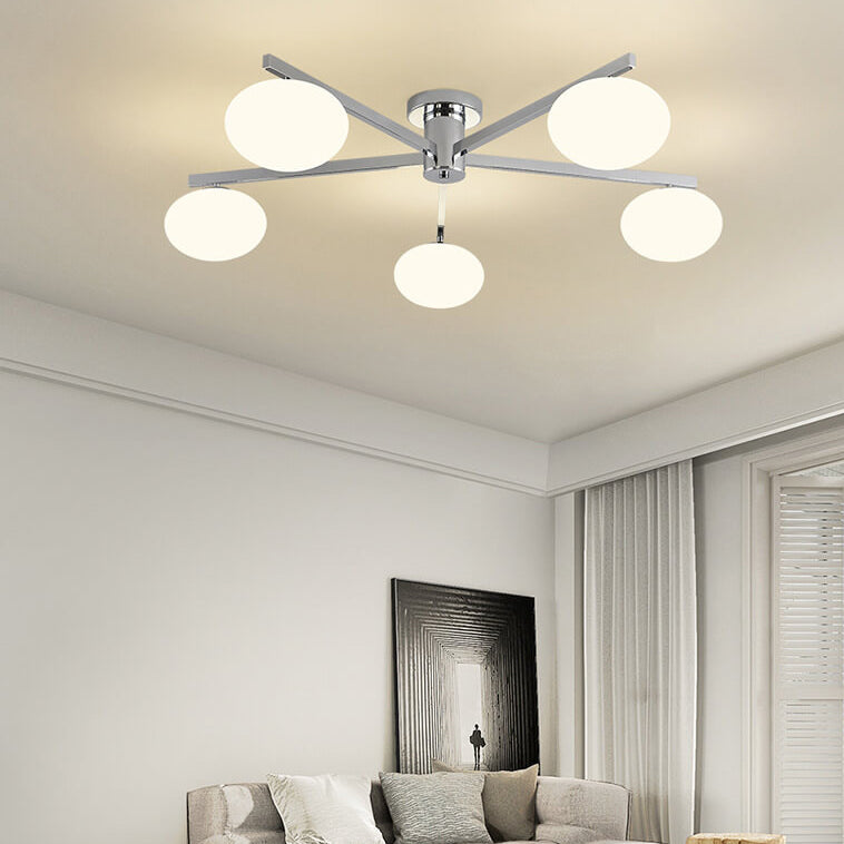 Nordic Glass Iron Ball 3/4/5-Light Semi-Flush Ceiling Light — 3 / 220V-240V For UK/AU / Chrome