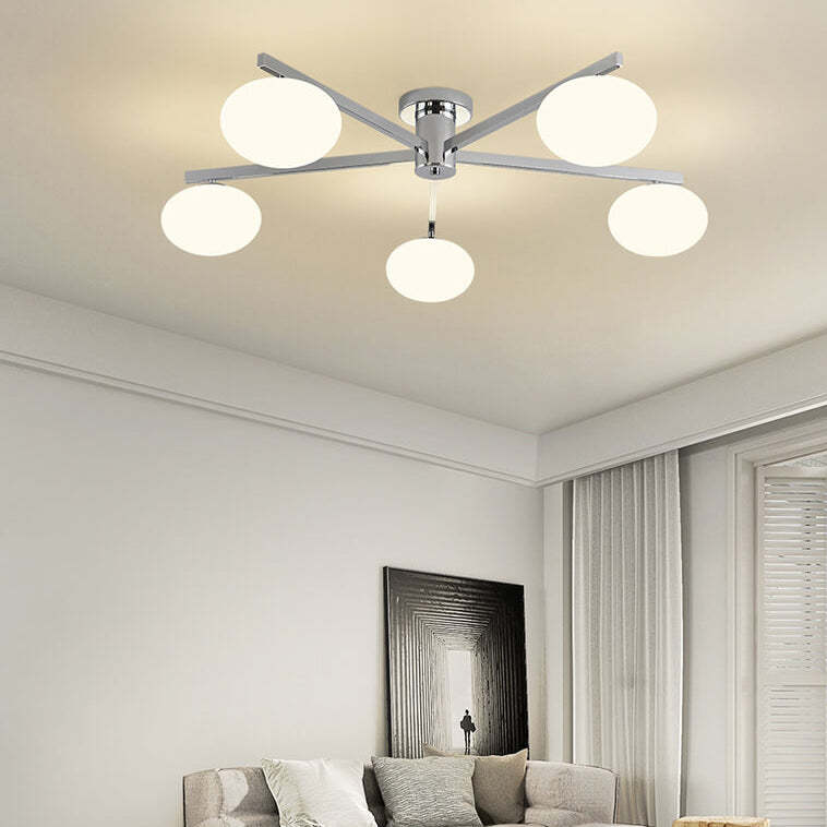 Nordic Glass Iron Ball 3/4/5-Light Semi-Flush Ceiling Light — 3 / 220V-240V For UK/AU / Chrome
