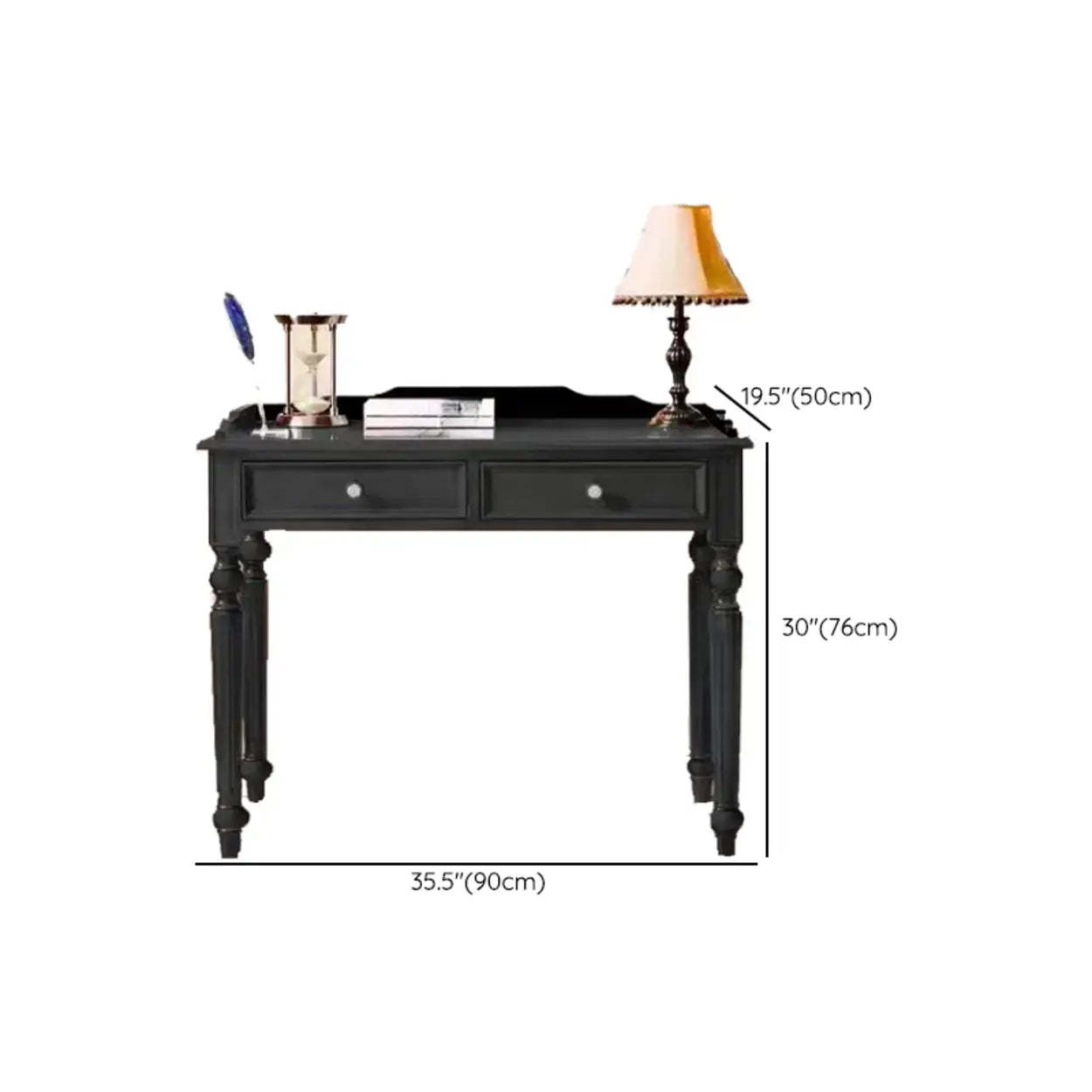 Black Small Wood Writing Desk with Drawers