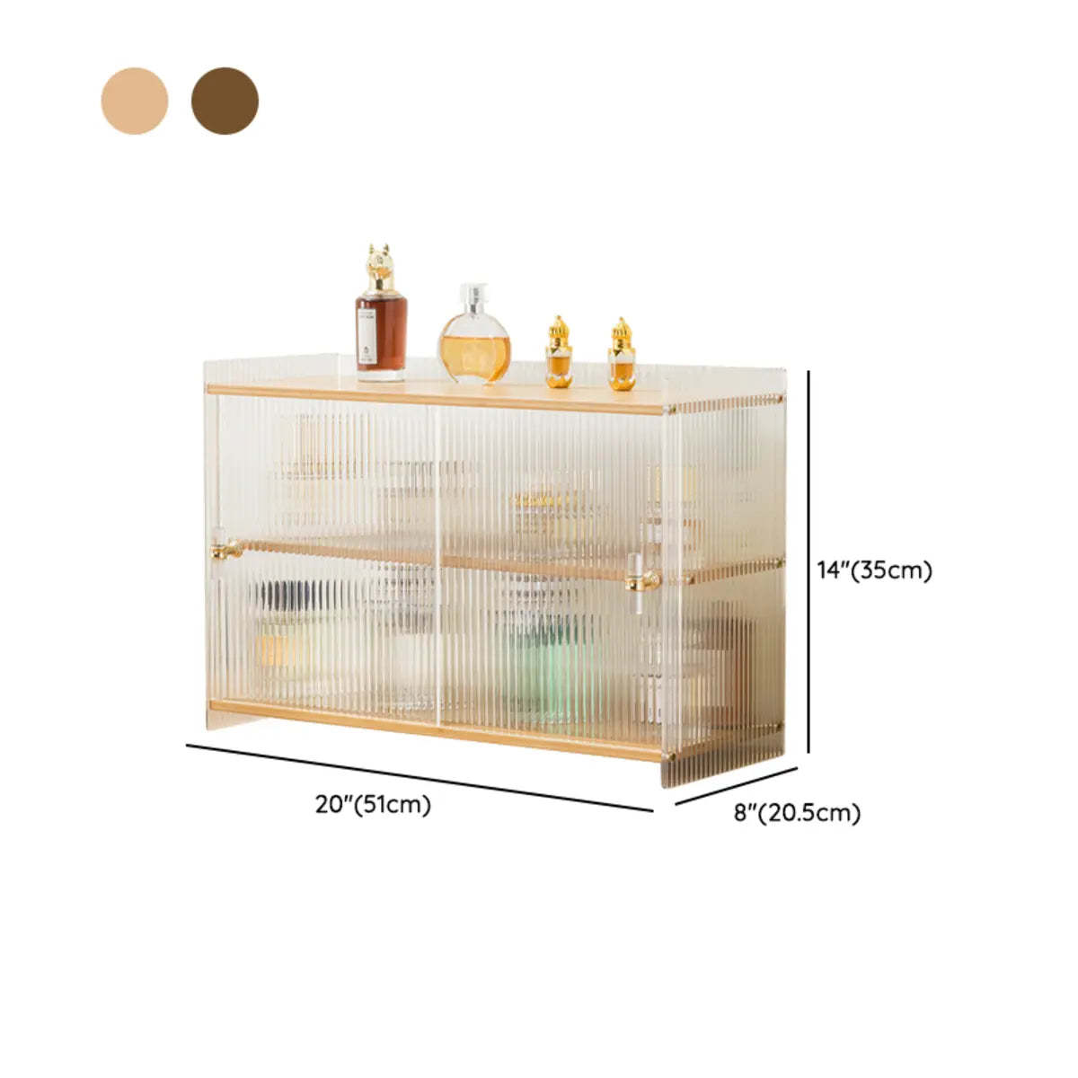 Rectangular Ribbed Glass Wood Small Display Cabinet