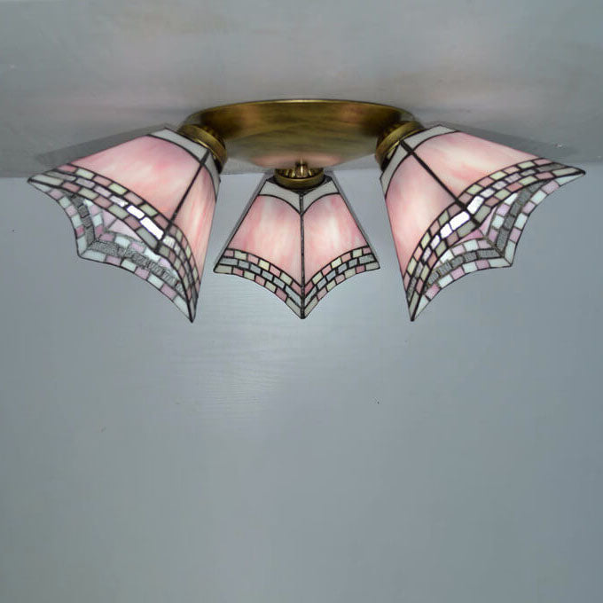 Tiffany Stained Glass Horn Semi-Flush Light