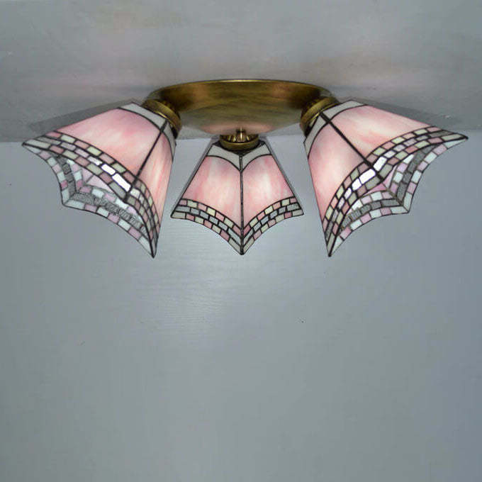 Tiffany Stained Glass Horn Semi-Flush Light