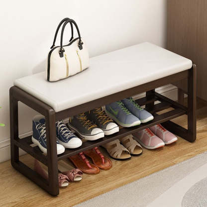 Scandinavian Tech Cloth Wood 1-Shelf Shoe Storage — Walnut Color