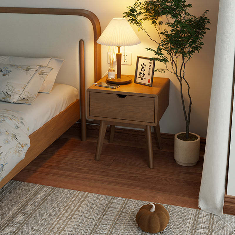 Modern Cubic Rubber Wood 1/2-Drawer Nightstand