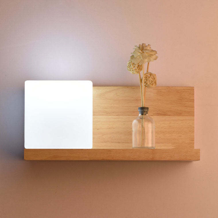 Japanese Minimalist Wood Square Glass Sconce