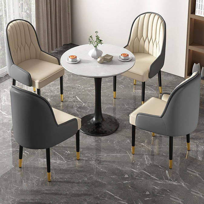 Modern Leather Steel Square Dining Chair — A / Gold / Dark Gray
