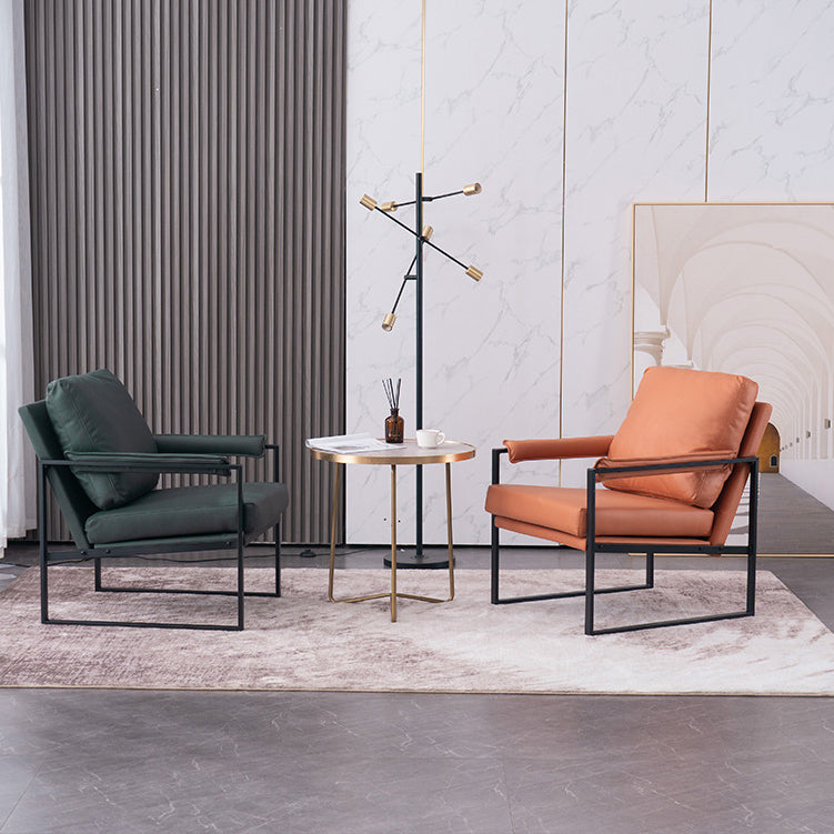 Scandinavian Velvet Leather Square Accent Chair — Latex / Fabric / Black