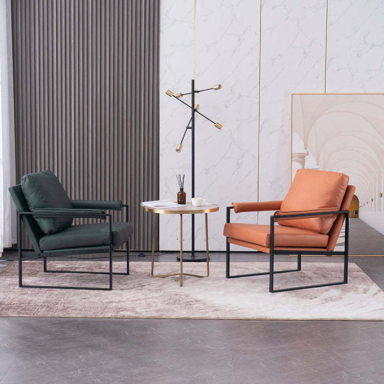 Scandinavian Velvet Leather Square Accent Chair — Latex / Fabric / Black